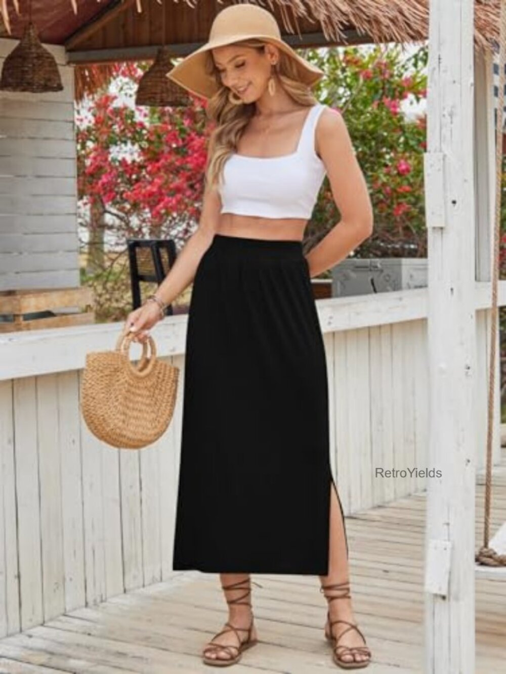 Side Slit Maxi Pencil Skirt Elastic High Waisted Summer Long Skirt - Picture 4 of 6